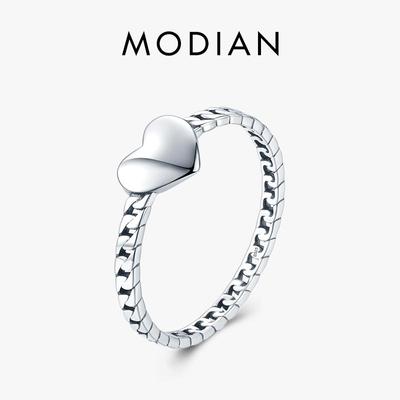 Modian 925 Sterling Silver Simple Brillar Cadena Fashion Finger Ring Elegant Heart Fine Jewelry For Female Women Gift