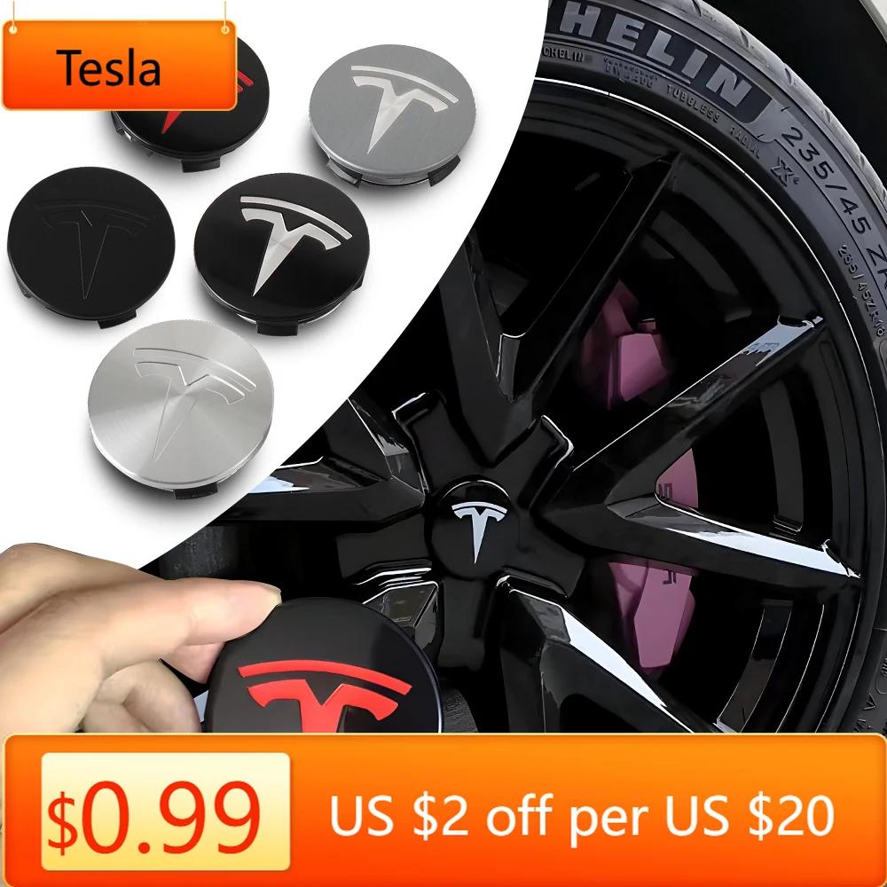 Naklejka na samochód Tesla 4 szt. 56 mm Piasta koła samochodowego Nakładka na środek koła Naklejka na felgę Akcesoria do Tesla Model 3 Model