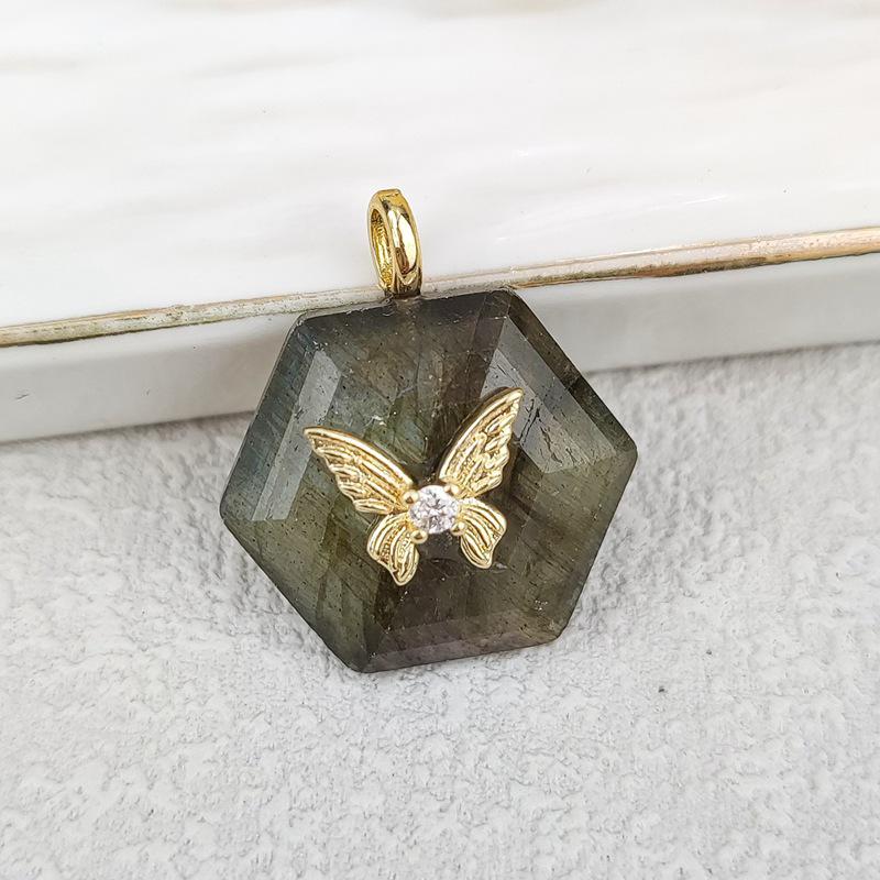 Natural Crystal Butterfly Necklace - French Court Style Hexagonal Pendant