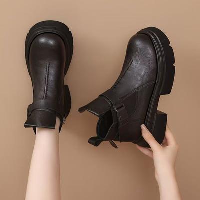 Small Thick-soled Martin Boots Women's 2025 New Autumn and Winter British Style Retro Versatile Chelsea Short Cotton Boots