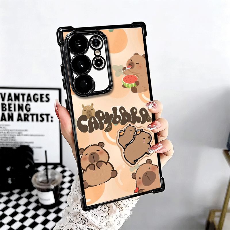 Funny Capybara Cartoon Cute Plating Phone Case For Samsung Galaxy S24 S25 FE S26 Edge S23 Ultra S22 S21 Plus S20 Anti-Fall Airab