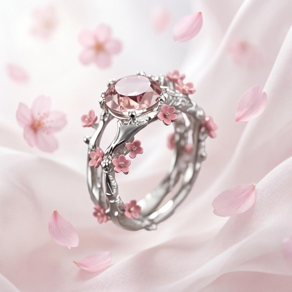 Light Luxury Flower Crystal Ring Delicate Finger Jewelry Gifts for Women Rhinestone Ring Party