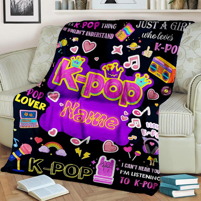 1PC Custom Name K-Pop Music Love Flannel Blankets Patterns Throw Blanket All-Season Soft Gift for Couch, Bed, Camping Gifts
