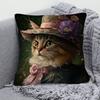 1pc Elegant Cat Hat Pillowcase, 45.72X45.72 cm, Chic Floral And Butterfly Design, Zipper Polyester Decorative Cushion Cover, Suitable for Home Decor -