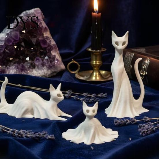 Solid Structure Desk Ornament 3D Printed Cat Ghost Buddy, Cute Halloween Kitty Figurine for Small Bookshelf Display Statues Office Shelf, Spooky