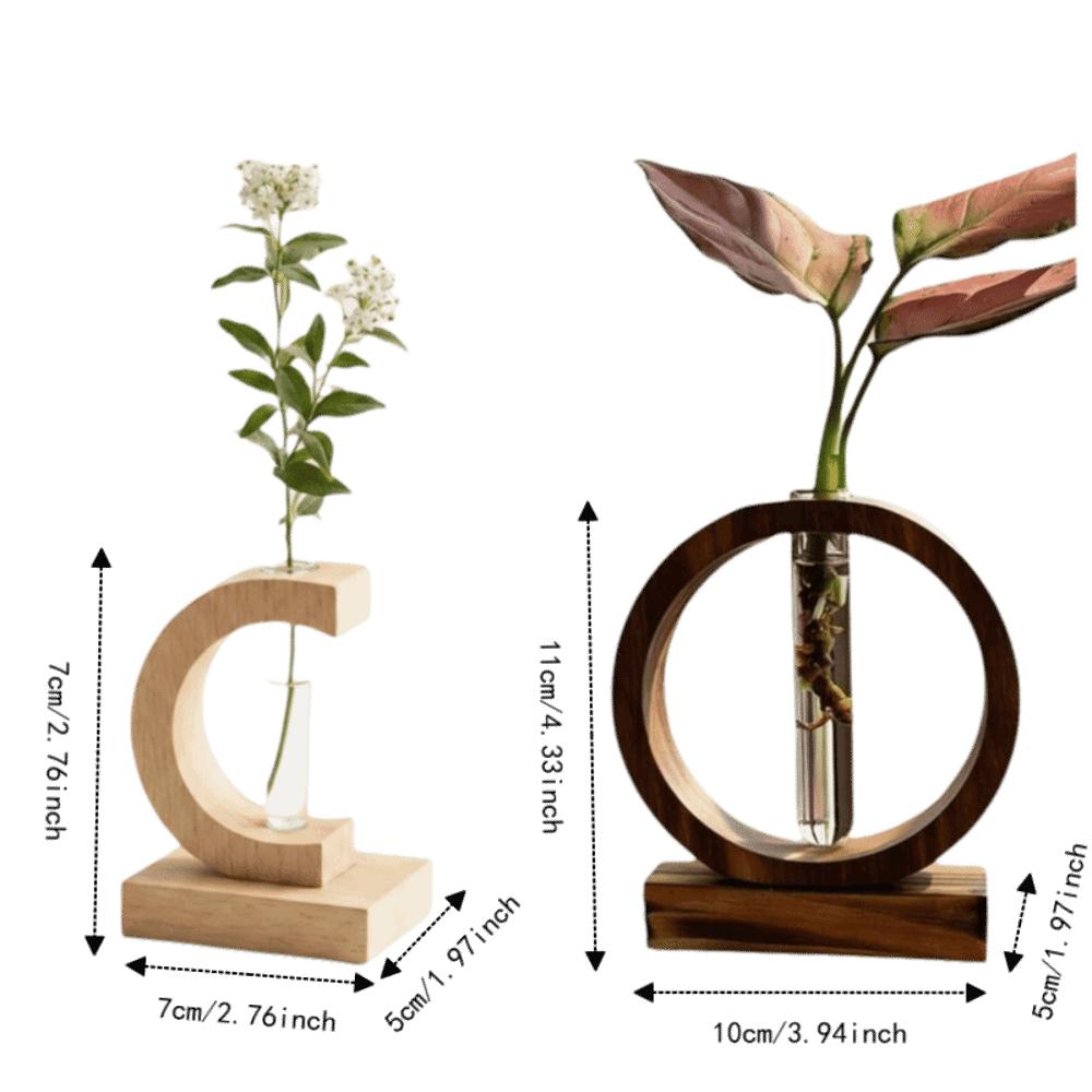 Home Decoration Hydroponic Flower Pot Wooden Small Glass Vase Decorative Vase Desktop Decor