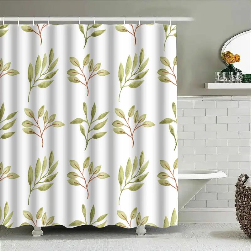 Umweltfreundlicher Duschvorhang mit Blattmuster, wasserdichtes Design, Badezimmerdekoration, modernes abstraktes botanisches Muster, Heimtextilien