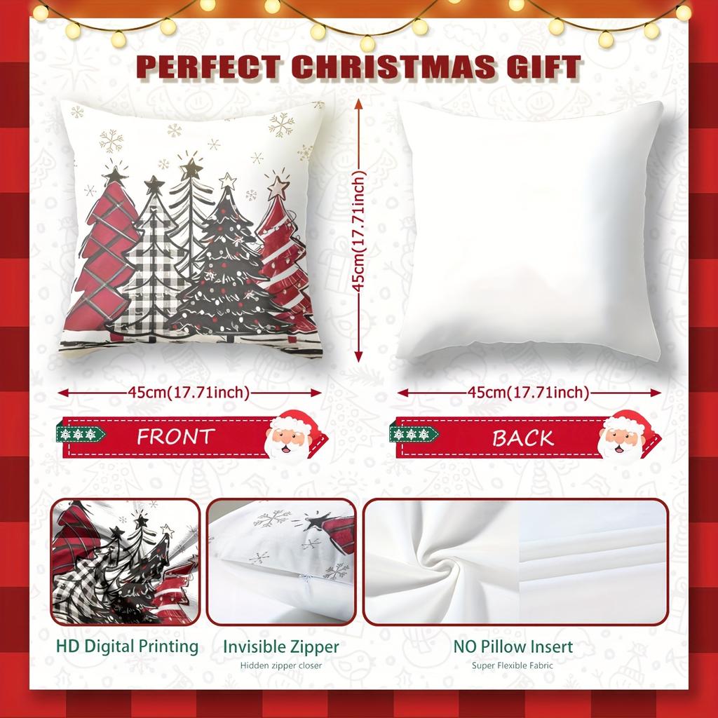 Festive Christmas Pillow Covers,Reversible Santa Claus&Reindeer Designs with Zip Closure-for Sofa,Living Room,Bedroom Decor