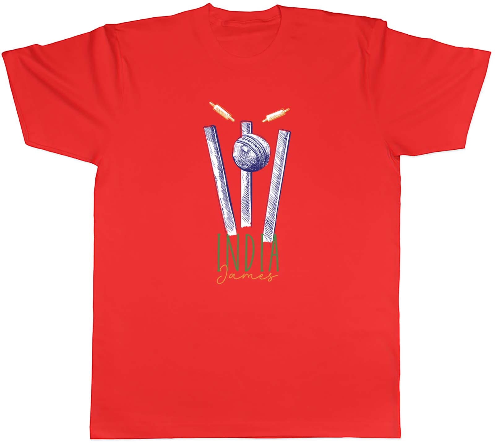 Personalised India Cricket Supporter Unisex TShirt Retro Ball Wicket Stump Fan Tee S