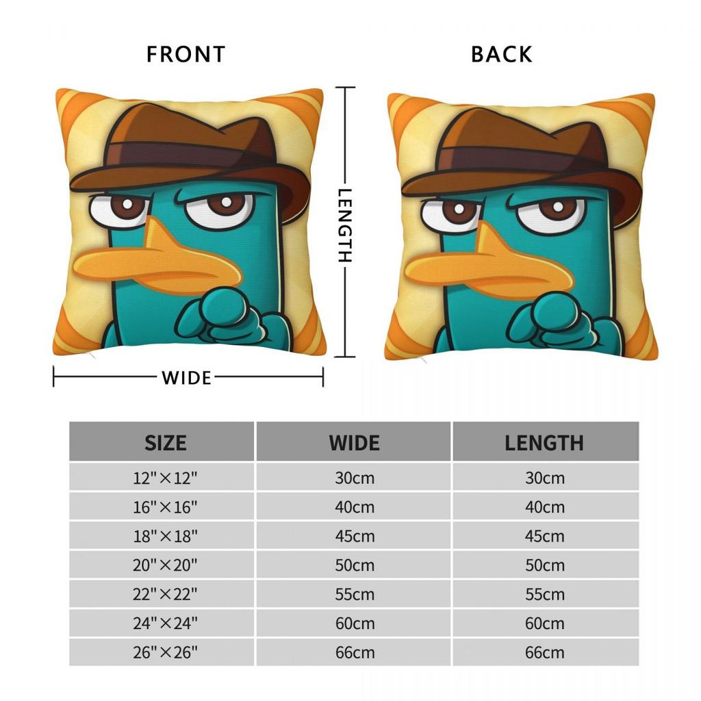 Perry The Platypus Square Pillow Case Kawaii Duck Cushion Cover Creative Polyester Decorative Pillowcase For Home 45*45Cm