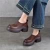 Johnature Lightweight Thick Soled Genuine Leather High-heeled Pumps Versatile Round Toe Women's Platform Shoes