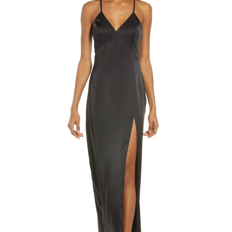 Export Lu's Sling Hepburn Dark High Quality V Neck Split Waist Fitted Slimming and Fashionable Smooth Fabric Dress