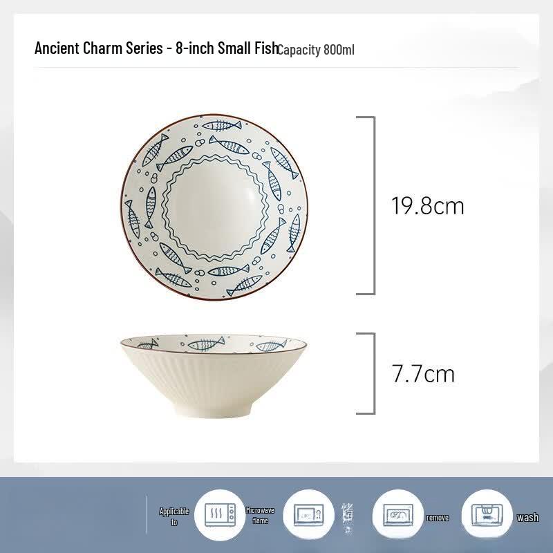 8-inch Japanese Ceramic Conical Noodle Bowl Set (2-Pack)