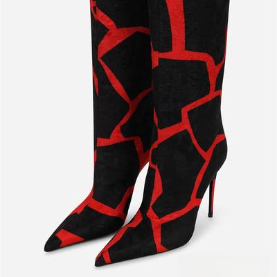 Fashion Pointed Thin Heel Leopard Print Long Boots for Women's Fashionable Sexy Mixed Color Knee High Boots Large Size 43 Women's Shoes