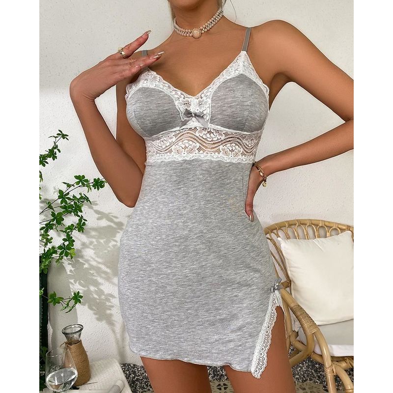 

Women Lace Sexy Sling Nightdress Grey XL