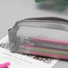 Black/White Simple Transparent Grid Zipper Pencil Case Solid Color Cosmetic Storage Nylon Mesh Pen Bag Stationery Storage Tool
