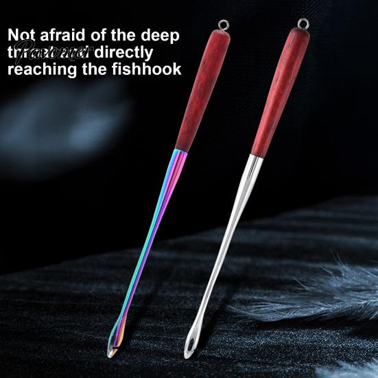 Fishing Gear Tool Stainless Steel Hook Remover Tool, 9 Inch Disgorger with Fish Detacher for Deep Throat Wooden Handle, Heavy-duty Quick Retractor