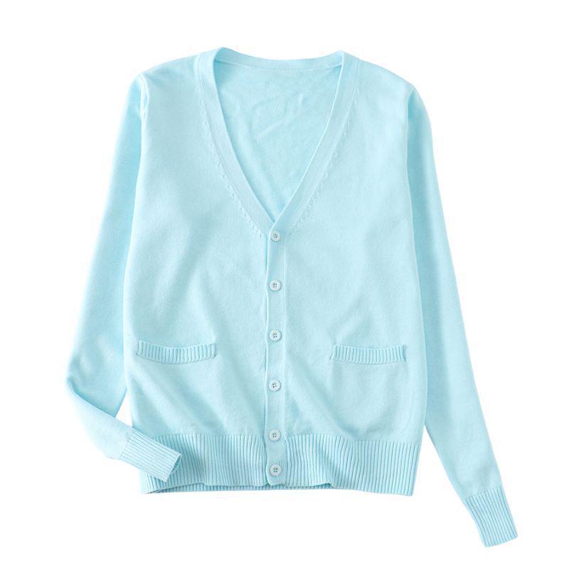 

Women s Light Blue JK Cardigan - V-Neck, Long Sleeve, School Uniform Style Knit Sweater for Spring/Autumn