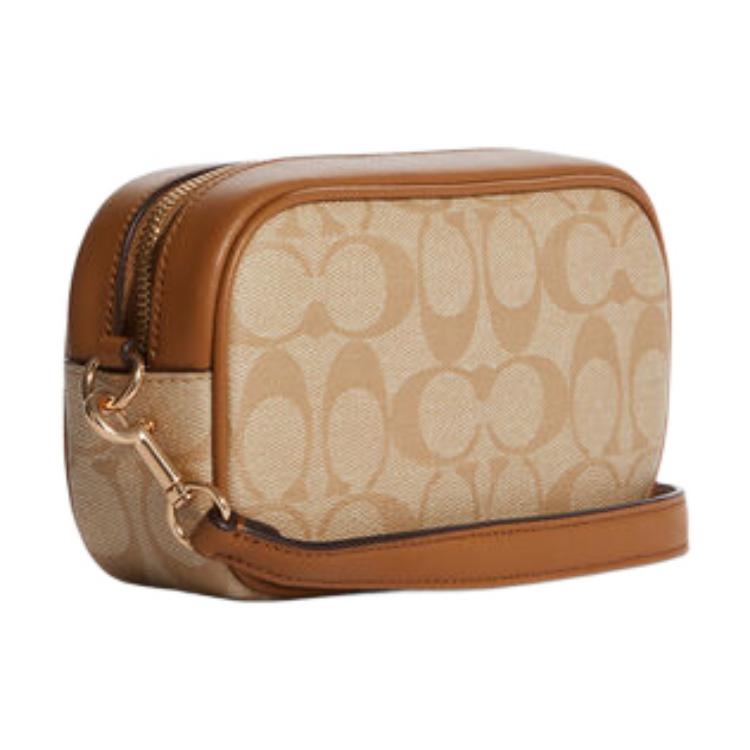 Coach Jamie 18 Borsa a Tracolla/Pochette Classica Monogram con Zip in Tela Rivestita e Pelle Piccola da Donna Khaki Chiaro CA718-IMNLJ