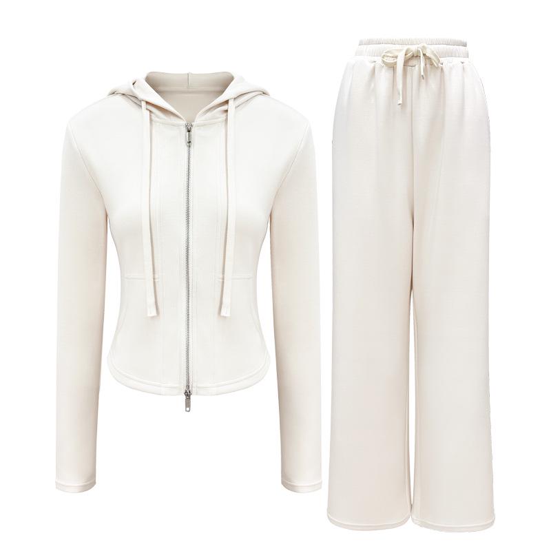 Women's Warm Hooded Yoga Jacket & Wide Leg Pants Set