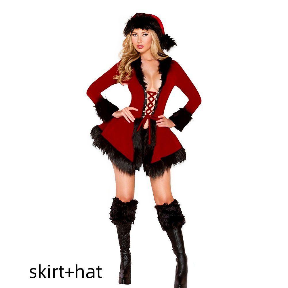 

Women Sexy Santa Claus Outfit Off Shoulder Tube Top Dress Xmas Cosplay Cloak Black