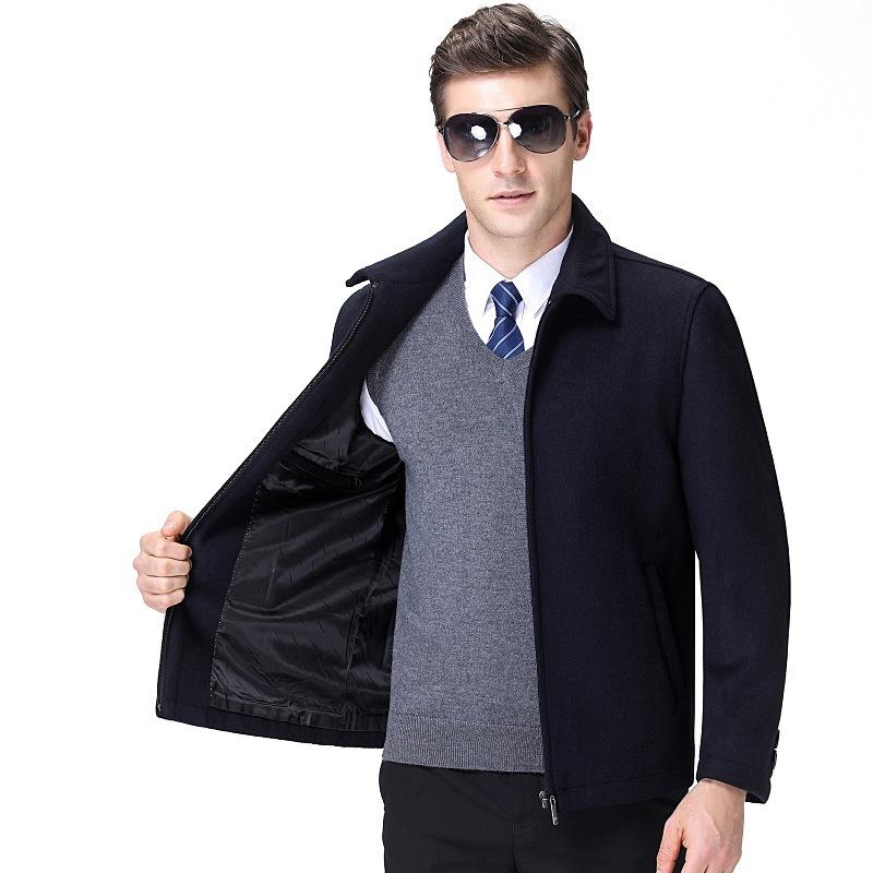 New Autumn and Winter Woolen Jackets for Middle-aged and Elderly Men, Casual Lapel Plus Velvet Jackets, Daddy Woolen Coats