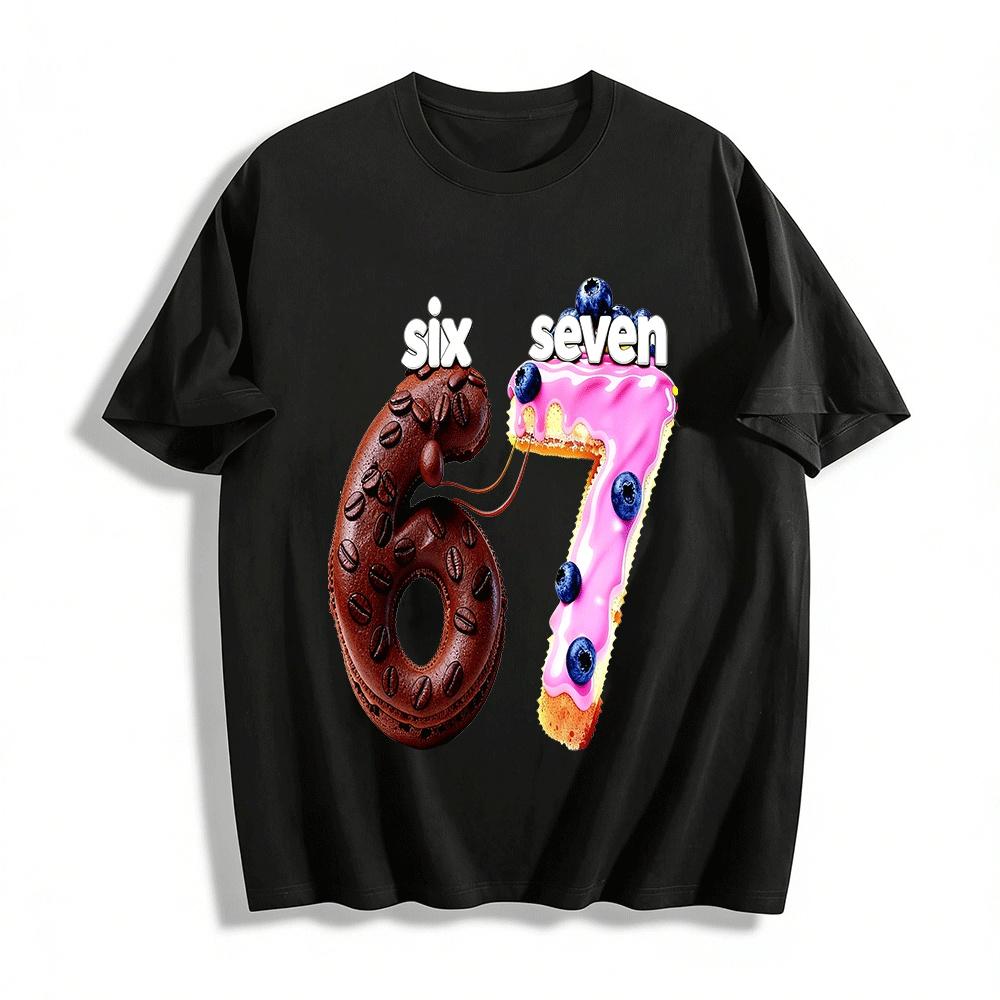 Fun Dessert Number 67 Print Casual Top For Adults And Kids Pure cotton T-shirt XXS