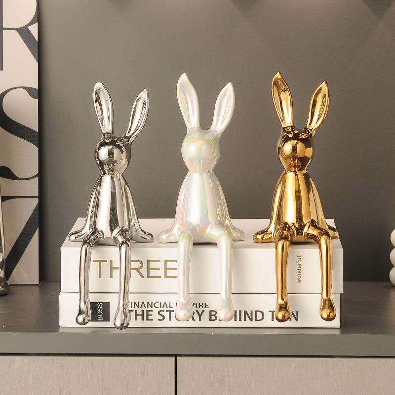 Keramik-Kaninchen-Ornamente für die Heimdekoration - Wohnzimmer, TV-Schrank, Flur, Weinschrank-Dekoration