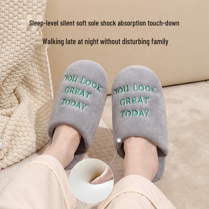 Premium Striped Knitted Cotton Slippers - Non-Slip, Silent, Warm Plush for Couples, Perfect for Autumn & Winter Indoors.