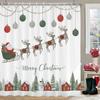 Christmas Elk Shower Curtain With 12 Hooks for Bathroom, Reindeer Bath Curtain With Xmas Lamps, Deer Balls for Holiday Decor