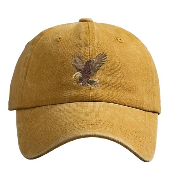 Embroidery Eagle Pattern Baseball Hat, Adjustable Back Buckle Retro Distressed Style Baseball Cap, Washed Cotton Fabric Outdoor Sunshade Cap