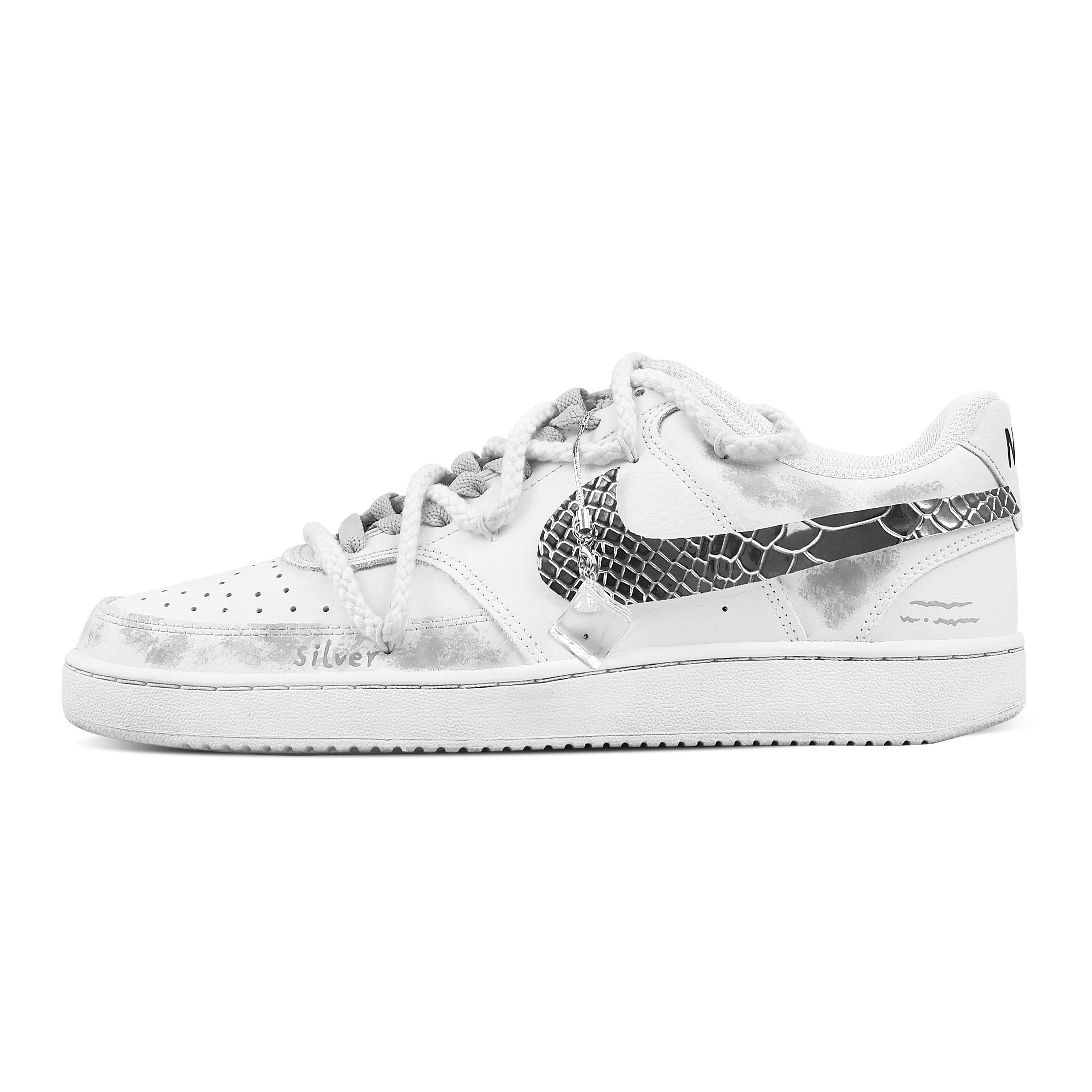 

Nike Court Vision 1 Plain Silver Pattern Abrasion Resistant Low top Skateboard Shoes Men s Gray White DH2987-101(Team773-) 40