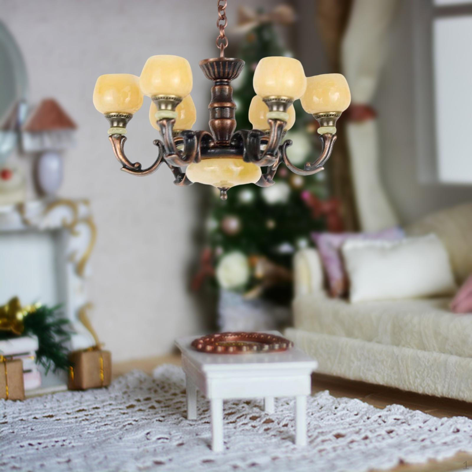 

1/12 Dollhouse 6 Arm Chandelier, Hanging Lamp Model, Home Life Scene Simulation Furniture Toys, Bronze
