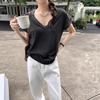 Chic Sweet and Spicy Bamboo Cotton Short-sleeved T-shirt Women's Summer Korean Version Slim-fit Bottoming Shirt with V-neck Front Shoulder Half-sleeve