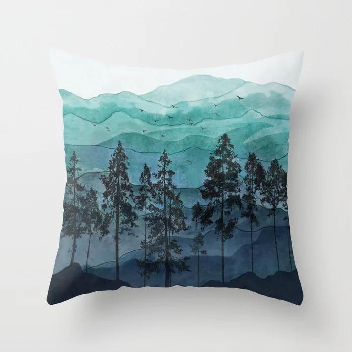New Ocean Peak Landscape Painting Pillow Case Chinese Ink Scenery Pattern Car Sofa Pillow Cushion Cover