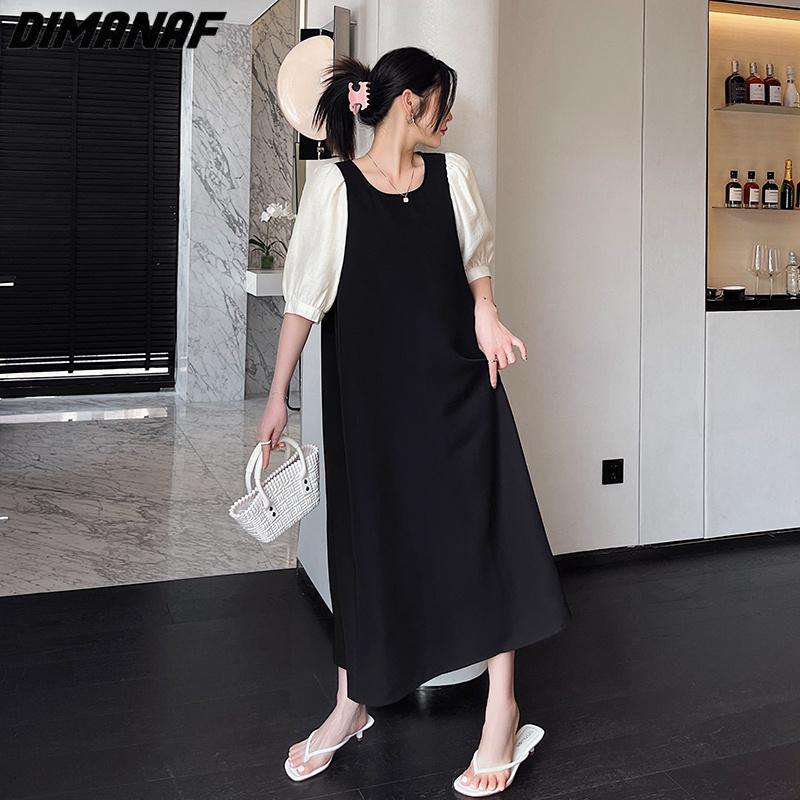 

DIMANAF 2023 Летняя футболка больших размеров, платье, пляжная женская однотонная рубашка, свободные платья больших размеров, черный, белый цвет