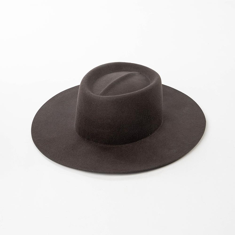 European and American Fashion Casual Crease Ring Top Big Brim Wool Top Hat British Warm Catwalk Felt Hat
