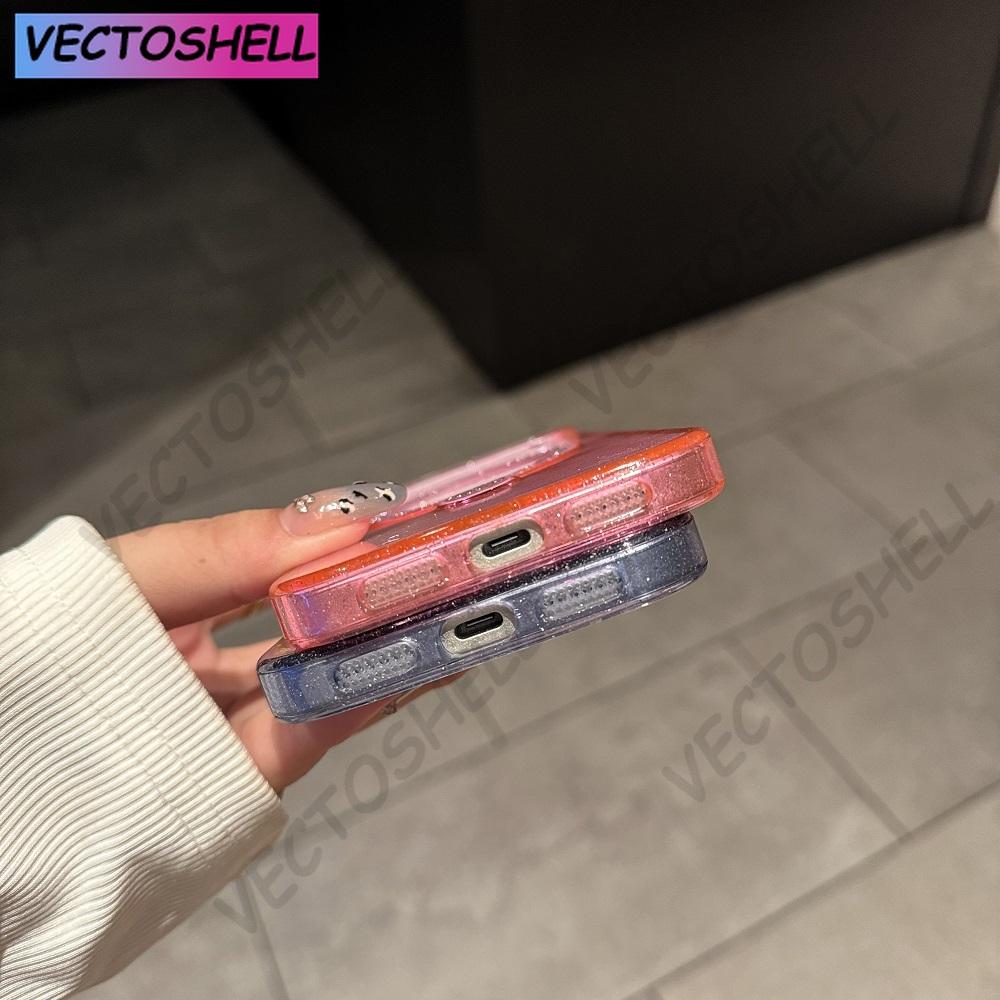 Transparent Glitter Bracket Phone Case For iPhone 17 16 15 14 Plus 13 12 11 Pro Max Luxury Shockproof Protective Back Cover