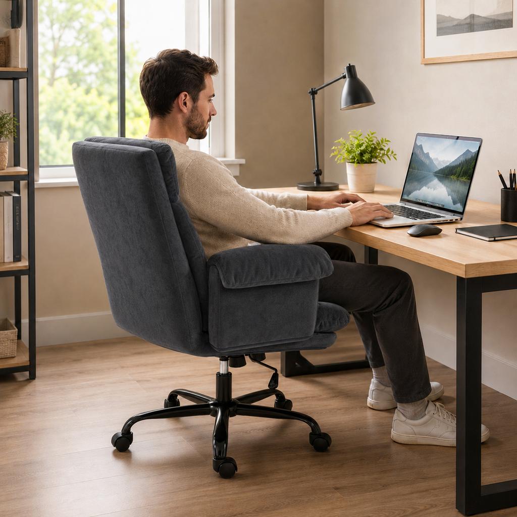 Office Chair with Adjustable Backrest, Rolling Upholstered Chair, Upholstered Armchair, Height Adjustable, Steel, Dark Grey