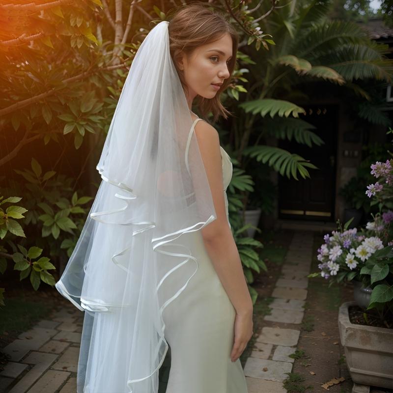 Tiered Wedding Veils Shoulder Back Coverage Breathable Tulle Bridal Veils Headpiece WithInvisible Hair Pin for Wedding