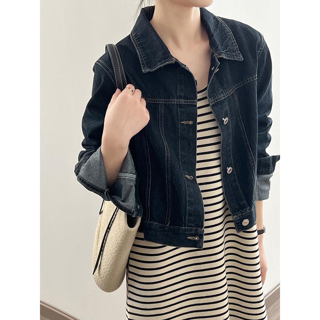 Vintage Denim Jacket Women's Spring Lapel Single-breasted Short Jacket