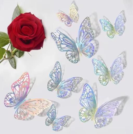 48pcs/4set 3D Butterfly Wall Decor 4 Styles 3 Sizes,Butterfly Decorations for Butterfly Birthday Party Cake Room Decorations