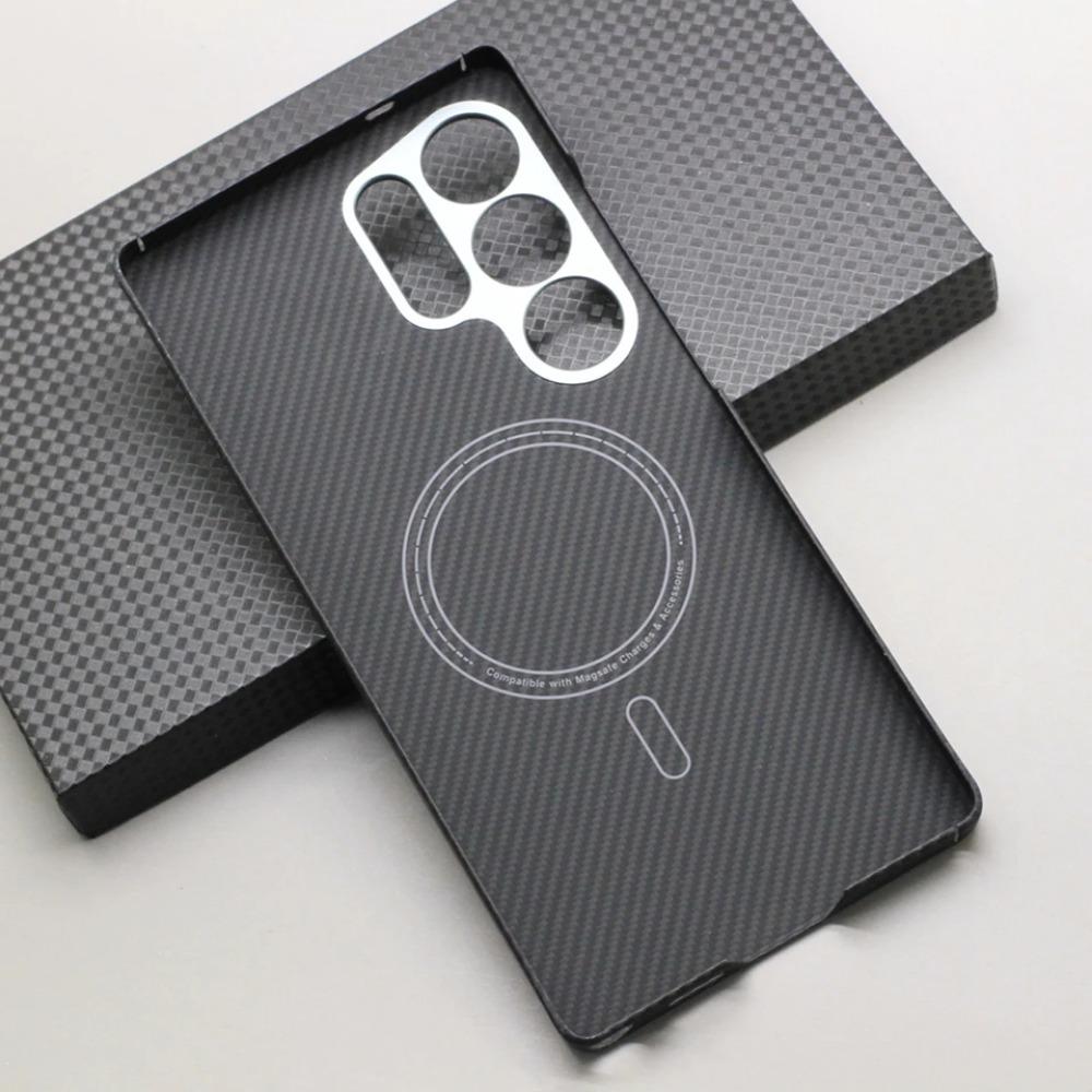 Magnetische Handyhülle aus Kohlefaser für Samsung Galaxy S25 Ultra 600D Aramidfaser Magnetisch Stoßfest Schutzhülle S25 Ultra Magsafe Hülle