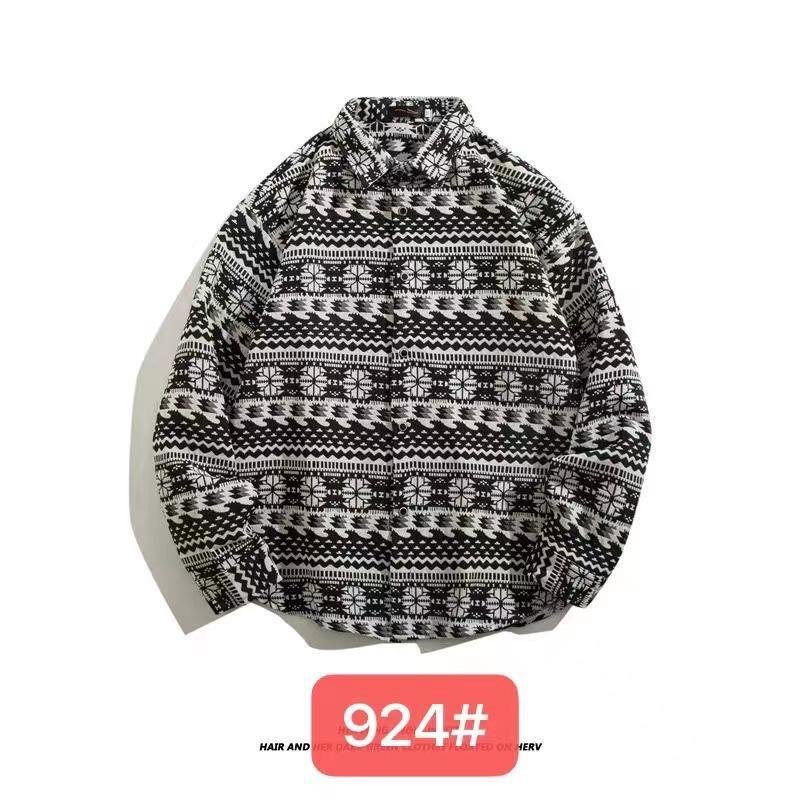 Cămașă bărbătească cu mânecă lungă, stil retro cubanez vintage - stil etnic japonez pentru toamnă și iarnă