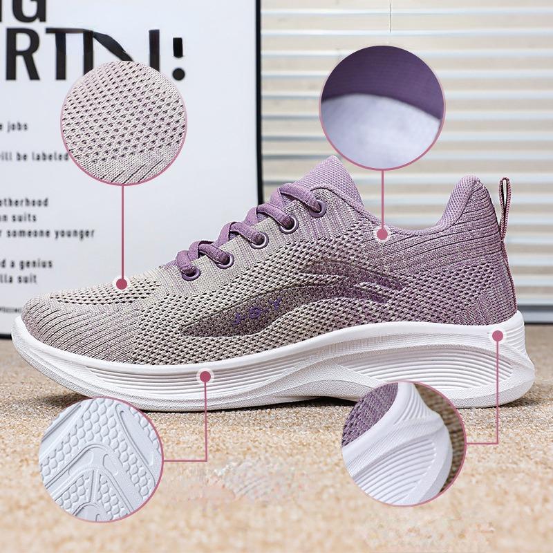 Women's Shoes 2024 Spring Casual Soft Sole Sports Shoes, Breathable Flying Mesh Shoes, Large-sized Running Shoes