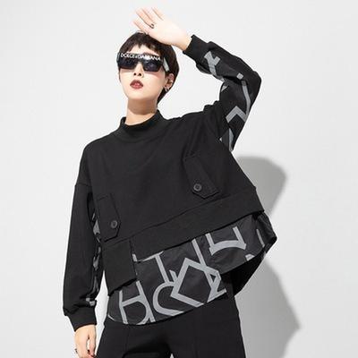 Ženy Top Dámske tričká Falošné dvojdielne Rovné šitie Značka Tide Tričko s dlhým rukávom Móda Streetwear