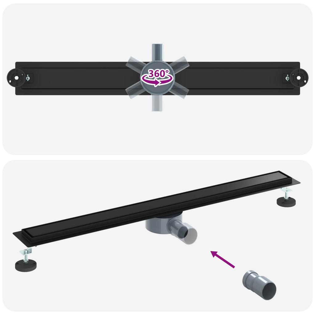2 in 1 Shower Drain with 360 degrees Siphon Black 90 cm Stainless Steel 304