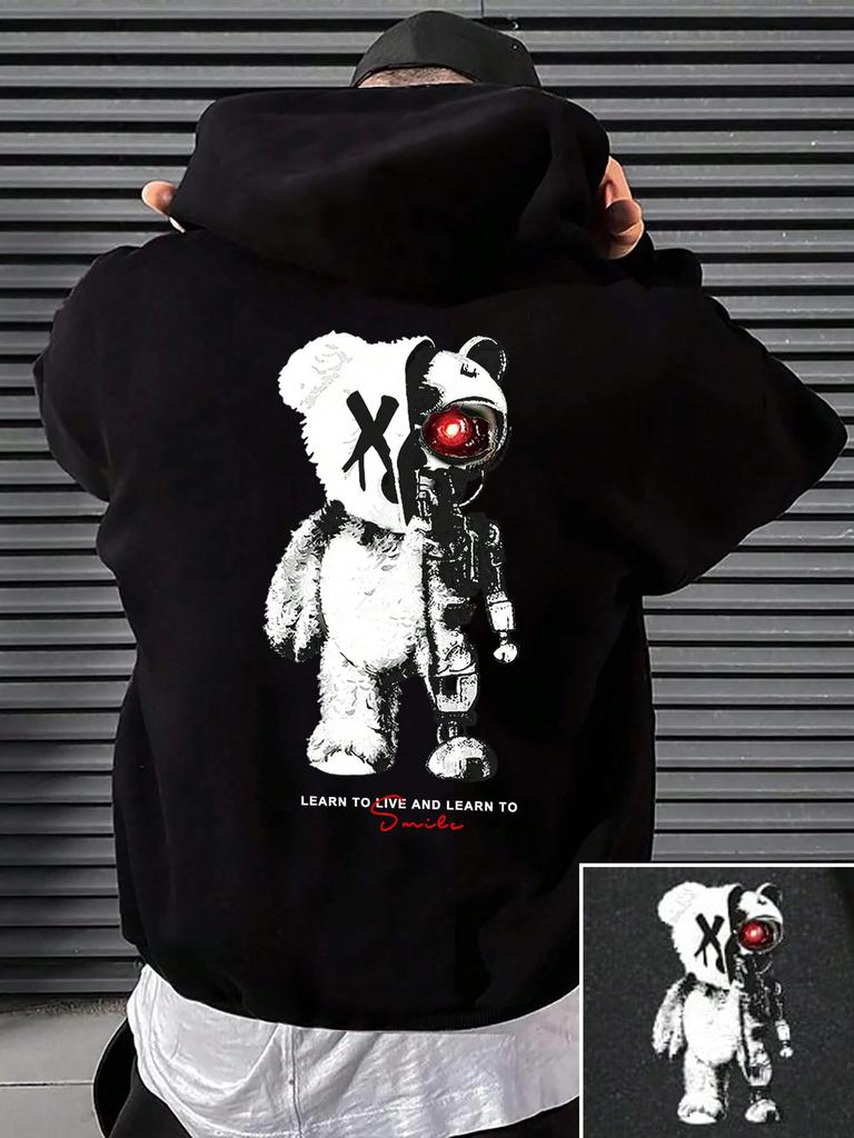 Cartoon Machine Bear Print Pullovers Men Cartoons Creative Hoodie Oversize Fashion Clothing All-Match Autumn Winter Male Hoody