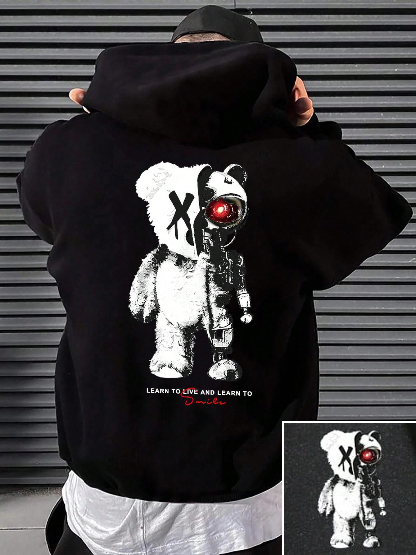 

Cartoon Machine Bear Print Pullovers Men Cartoons Creative Hoodie Oversize Fashion Clothing All-Match Autumn Winter Male Hoody 2XL