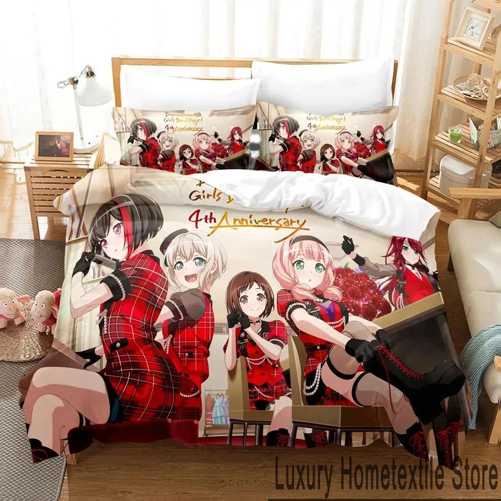 3D-tryck BanG Dream Anime Flickband Party Sängkläder Set Pojkar Flickor Twin Queen King Size Påslakan Örngott Säng pojkar Vuxen